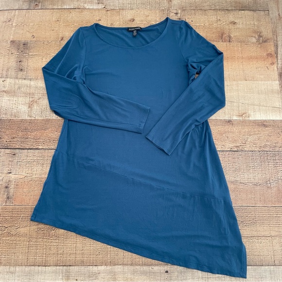 Eileen Fisher Tops - Eileen Fisher Jersey Knit Long Sleeve Top Assymetrical Hem Blue Size MEDIUM